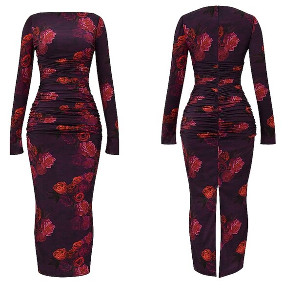 House of CB Lanetta Romantic NEW Floral Dress Medium Purple Burgundy Flower - Picture 2 of 12